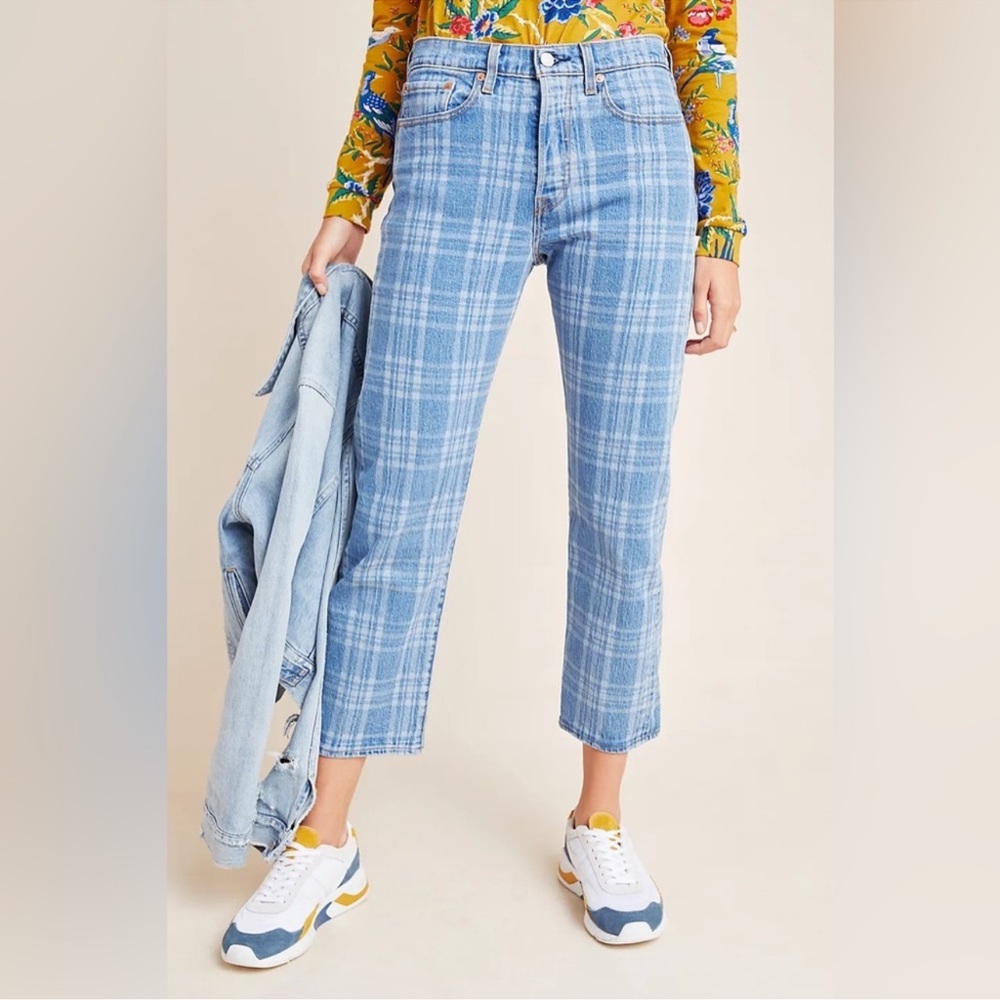 Levi’s Wedgie Plaid High Rise Cropped Straight Jeans Size 27